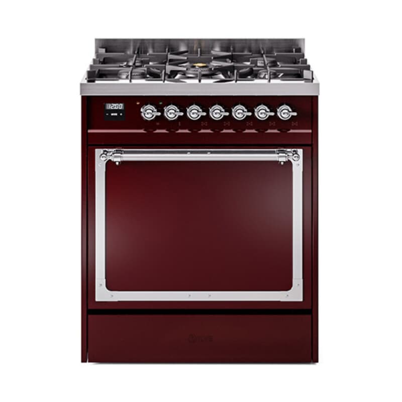 Nostalgie II Noblesse 30″ Dual Fuel Range (Liquid Propane, Solid Door, Burgundy, Chrome)