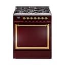 Nostalgie II Noblesse 30″ Dual Fuel Range  (Natural Gas, Solid Door, Burgundy, Brass) view 1