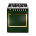 Nostalgie II Noblesse 30″ Dual Fuel Range  (Natural Gas, Solid Door, Emerald Green, Brass) view 1