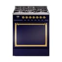 Nostalgie II Noblesse 30″ Dual Fuel Range  (Natural Gas, Solid Door, Midnight Blue, Brass) view 1