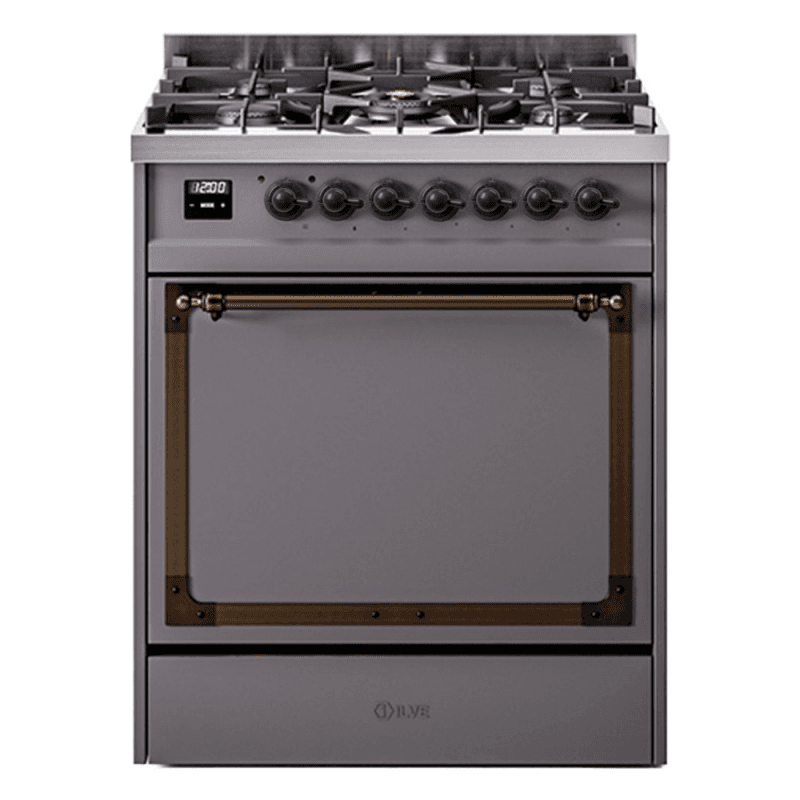 Nostalgie II Noblesse 30″ Dual Fuel Range (Natural Gas, Solid Door, Graphite Matte, Burnished)