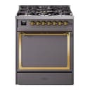 Nostalgie II Noblesse 30″ Dual Fuel Range  (Liquid Propane, Solid Door, Graphite Matte, Brass) view 1