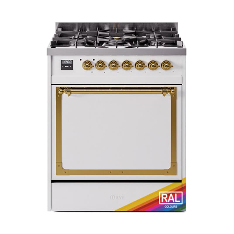 Nostalgie II Noblesse 30″ Dual Fuel Range (Natural Gas, Solid Door, RAL, Brass)