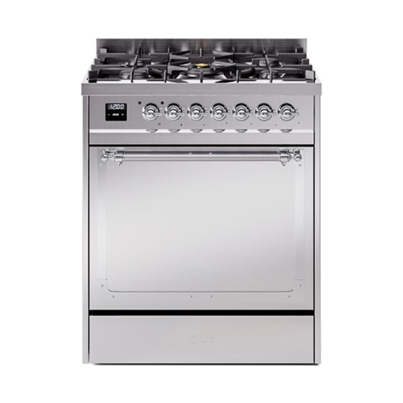 Nostalgie II Noblesse 30″ Dual Fuel Range (Natural Gas, Solid Door, Stainless Steel, Chrome)