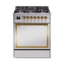 Nostalgie II Noblesse 30″ Dual Fuel Range  (Liquid Propane, Solid Door, Stainless Steel, Brass) view 1