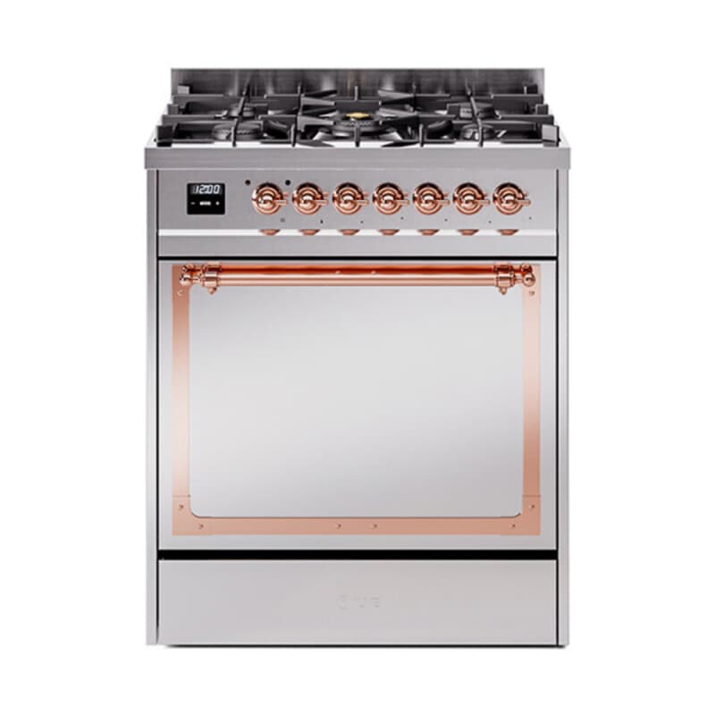 Nostalgie II Noblesse 30″ Dual Fuel Range (Natural Gas, Solid Door, Stainless Steel, Copper)