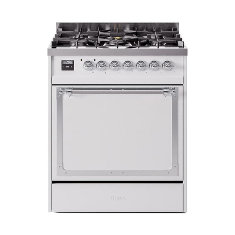 Nostalgie II Noblesse 30″ Dual Fuel Range (Liquid Propane, Solid Door, White, Chrome)