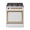 Nostalgie II Noblesse 30″ Dual Fuel Range  (Liquid Propane, Solid Door, White, Brass) view 1