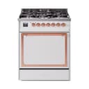 Nostalgie II Noblesse 30″ Dual Fuel Range  (Natural Gas, Solid Door, White, Copper) view 1