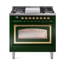 Nostalgie II Noblesse 36″ Dual Fuel Range (Liquid Propane, Triple Glass Door, Emerald Green, Brass) view 1