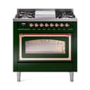 Nostalgie II Noblesse 36″ Dual Fuel Range (Liquid Propane, Triple Glass Door, Emerald Green, Copper) view 1