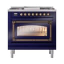 Nostalgie II Noblesse 36″ Dual Fuel Range (Liquid Propane, Triple Glass Door, Midnight Blue, Burnished) view 3