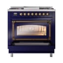 Nostalgie II Noblesse 36″ Dual Fuel Range (Liquid Propane, Triple Glass Door, Midnight Blue, Burnished) view 5