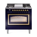 Nostalgie II Noblesse 36″ Dual Fuel Range (Liquid Propane, Triple Glass Door, Midnight Blue, Brass) view 1