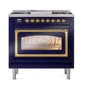 Nostalgie II Noblesse 36″ Dual Fuel Range (Liquid Propane, Triple Glass Door, Midnight Blue, Brass) view 3