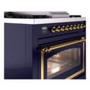 Nostalgie II Noblesse 36″ Dual Fuel Range (Liquid Propane, Triple Glass Door, Midnight Blue, Brass) view 6