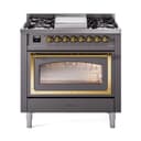 Nostalgie II Noblesse 36″ Dual Fuel Range (Natural Gas, Triple Glass Door, Graphite Matte, Brass) view 1