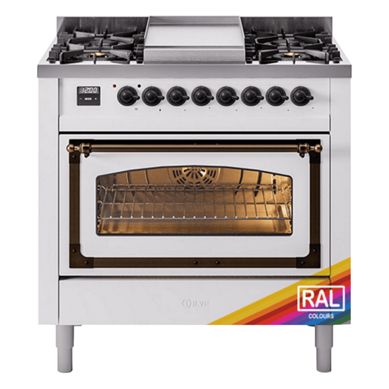 Nostalgie II Noblesse 36″ Dual Fuel Range (Natural Gas, Triple Glass Door, RAL, Burnished)