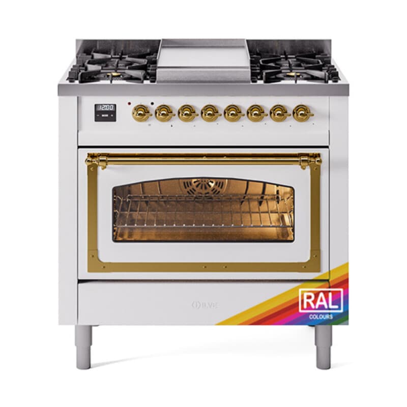 Nostalgie II Noblesse 36″ Dual Fuel Range (Liquid Propane, Triple Glass Door, RAL, Brass)