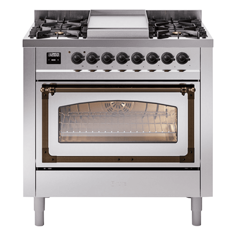 Nostalgie II Noblesse 36″ Dual Fuel Range (Liquid Propane, Triple Glass Door, Stainless Steel, Burnished)