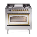 Nostalgie II Noblesse 36″ Dual Fuel Range (Liquid Propane, Triple Glass Door, Stainless Steel, Brass) view 1