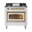 Nostalgie II Noblesse 36″ Dual Fuel Range (Natural Gas, Triple Glass Door, White, Brass) view 1