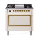 Nostalgie II Noblesse 36″ Dual Fuel Range (Liquid Propane, Solid Door, Antique White, Brass) view 1