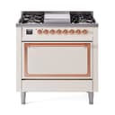 Nostalgie II Noblesse 36″ Dual Fuel Range (Liquid Propane, Solid Door, Antique White, Copper) view 1