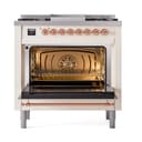 Nostalgie II Noblesse 36″ Dual Fuel Range (Liquid Propane, Solid Door, Antique White, Copper) view 3