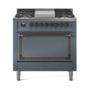 Nostalgie II Noblesse 36″ Dual Fuel Range (Liquid Propane, Solid Door, Blue Grey, Burnished) view 1