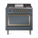 Nostalgie II Noblesse 36″ Dual Fuel Range (Liquid Propane, Solid Door, Blue Grey, Brass) view 1