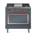 Nostalgie II Noblesse 36″ Dual Fuel Range (Liquid Propane, Solid Door, Blue Grey, Copper) view 1