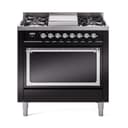 Nostalgie II Noblesse 36″ Dual Fuel Range (Liquid Propane, Solid Door, Glossy Black, Chrome) view 1
