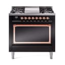 Nostalgie II Noblesse 36″ Dual Fuel Range (Liquid Propane, Solid Door, Glossy Black, Copper) view 1