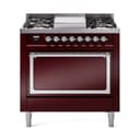 Nostalgie II Noblesse 36″ Dual Fuel Range (Liquid Propane, Solid Door, Burgundy, Chrome) view 1