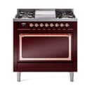 Nostalgie II Noblesse 36″ Dual Fuel Range (Liquid Propane, Solid Door, Burgundy, Copper) view 1