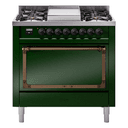 Nostalgie II Noblesse 36″ Dual Fuel Range (Liquid Propane, Solid Door, Emerald Green, Burnished) view 1