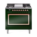 Nostalgie II Noblesse 36″ Dual Fuel Range (Liquid Propane, Solid Door, Emerald Green, Copper) view 1