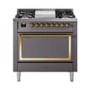 Nostalgie II Noblesse 36″ Dual Fuel Range (Liquid Propane, Solid Door, Graphite Matte, Brass) view 1