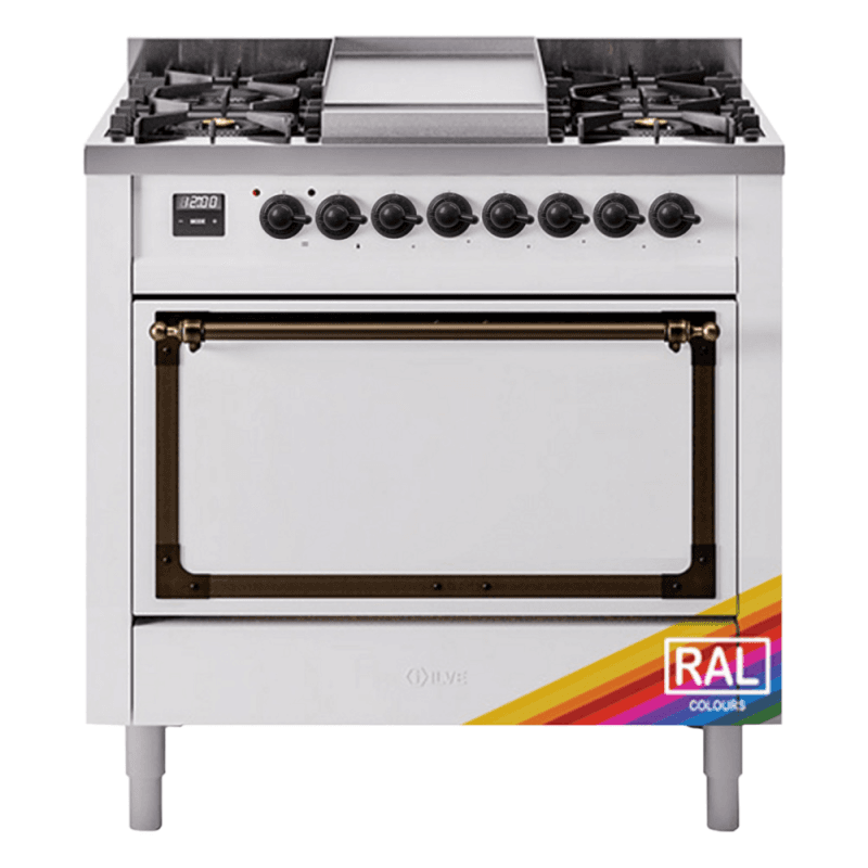Nostalgie II Noblesse 36″ Dual Fuel Range (Natural Gas, Solid Door, RAL, Burnished)