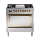 Nostalgie II Noblesse 36″ Dual Fuel Range (Liquid Propane, Solid Door, Stainless Steel, Brass) view 1
