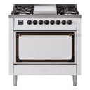 Nostalgie II Noblesse 36″ Dual Fuel Range (Liquid Propane, Solid Door, White, Burnished) view 1