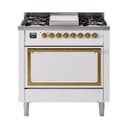 Nostalgie II Noblesse 36″ Dual Fuel Range (Natural Gas, Solid Door, White, Brass) view 1