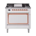 Nostalgie II Noblesse 36″ Dual Fuel Range (Natural Gas, Solid Door, White, Copper) view 1
