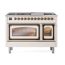 Nostalgie II Noblesse 48″ Dual Fuel Range  (8 Sealed Burners + Griddle, Natural Gas, Triple Glass Door, Antique White, Burnished) view 3