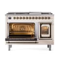 Nostalgie II Noblesse 48″ Dual Fuel Range  (8 Sealed Burners + Griddle, Natural Gas, Triple Glass Door, Antique White, Burnished) view 5