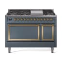 Nostalgie II Noblesse 48″ Dual Fuel Range  (8 Sealed Burners + Griddle, Natural Gas, Solid Door, Blue Grey, Brass) view 1