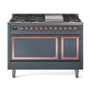 Nostalgie II Noblesse 48″ Dual Fuel Range  (8 Sealed Burners + Griddle, Natural Gas, Solid Door, Blue Grey, Copper) view 1