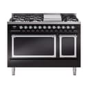Nostalgie II Noblesse 48″ Dual Fuel Range  (8 Sealed Burners + Griddle, Natural Gas, Solid Door, Glossy Black, Chrome) view 1