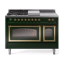 Nostalgie II Noblesse 48″ Dual Fuel Range  (5 Sealed Burners + Griddle + French Top, Natural Gas, Triple Glass Door, Emerald Green, Brass) view 1
